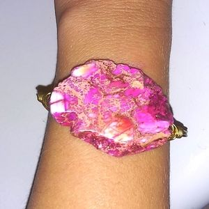 Handmade Wire Wrapped Pink and Gold Stone Bracelet